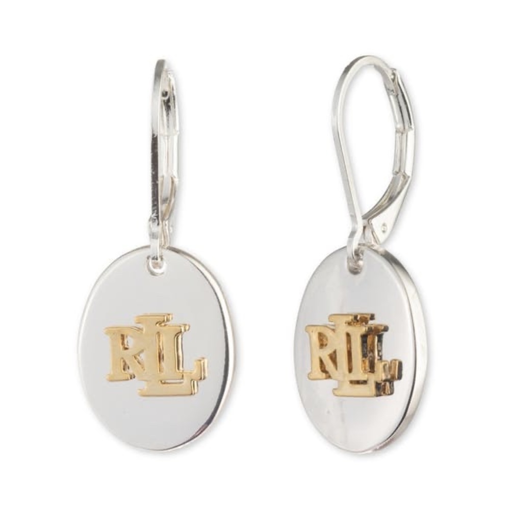 RALPH LAUREN Logo Disc Drop Earrings in Sterling Silver & 18k Gold-Plate
